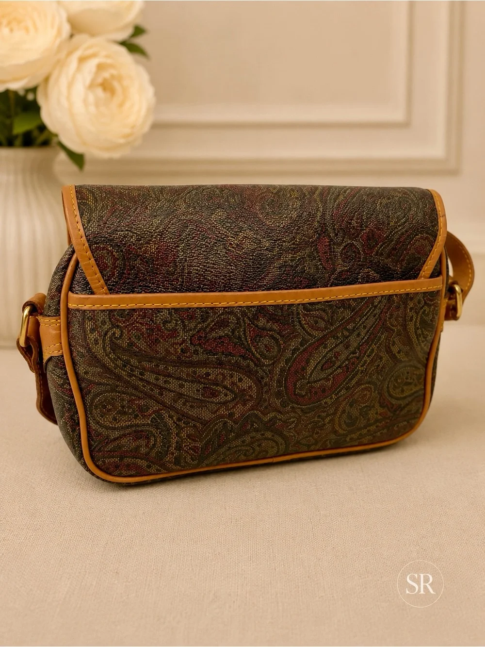 Sold VTG Pierre Balmain Paisley Canvas Leather Trim Crossbody Shoulder Bag